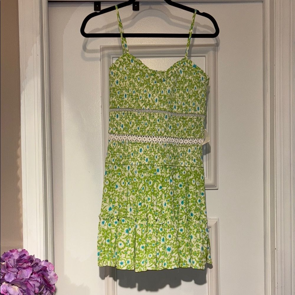NWT Sky & Moon Green Floral-Print A-Line Mini Dress with Lace - Medium